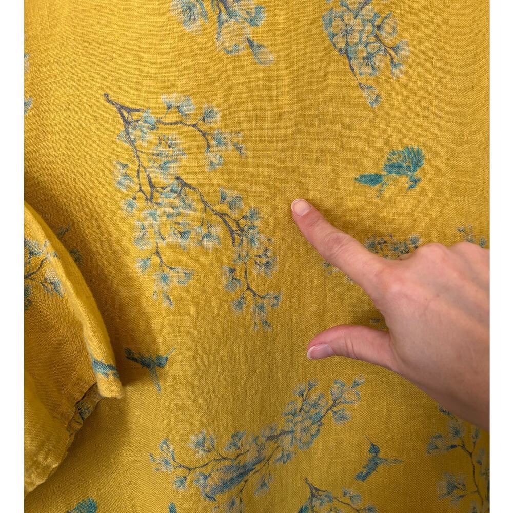 Italian Linen Floral Peplum Blouse Top Mustard Yellow Botanical Cottagecore - Picture 6 of 7